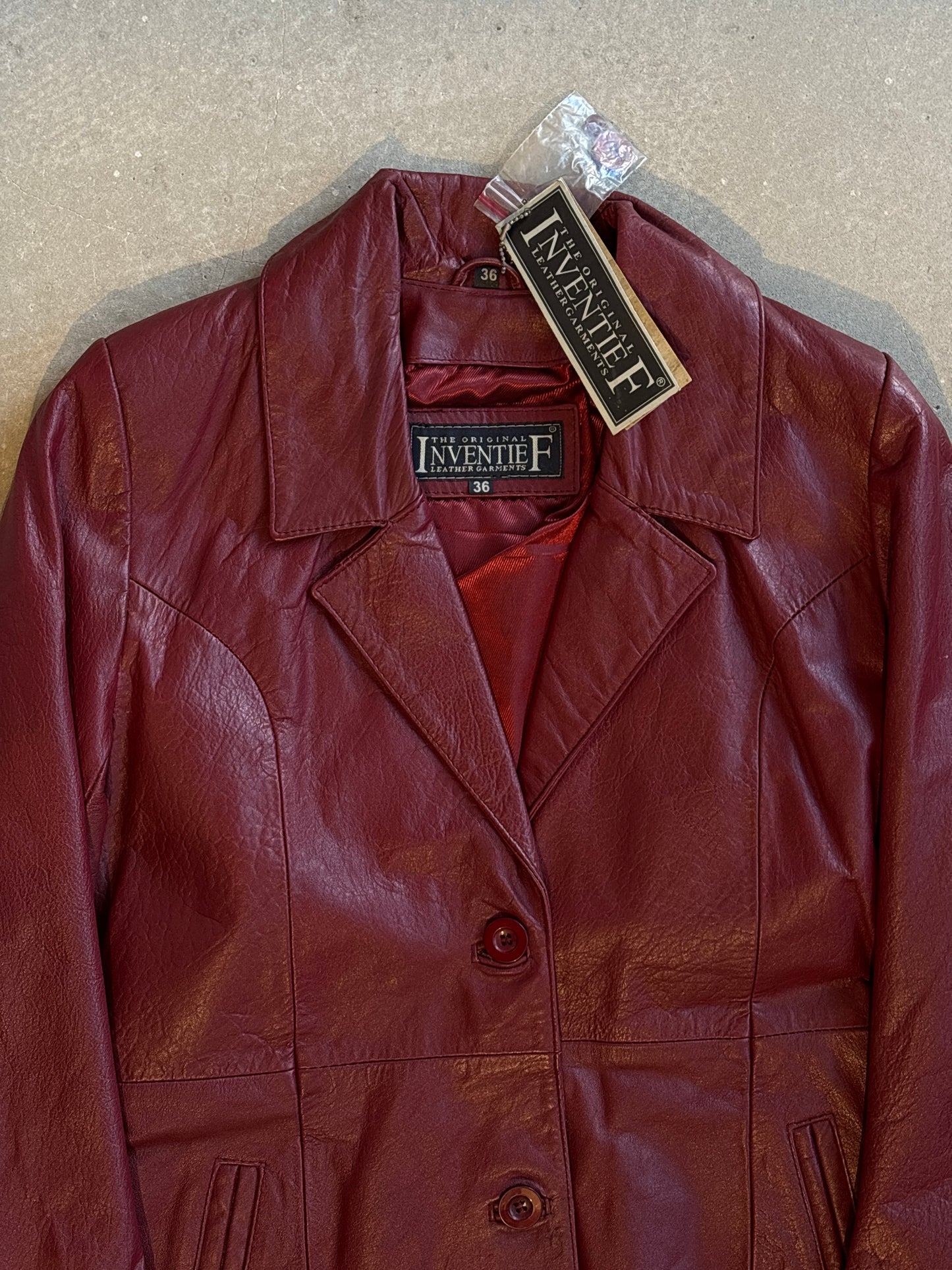Inventief Leather Jacket Wine Red 36