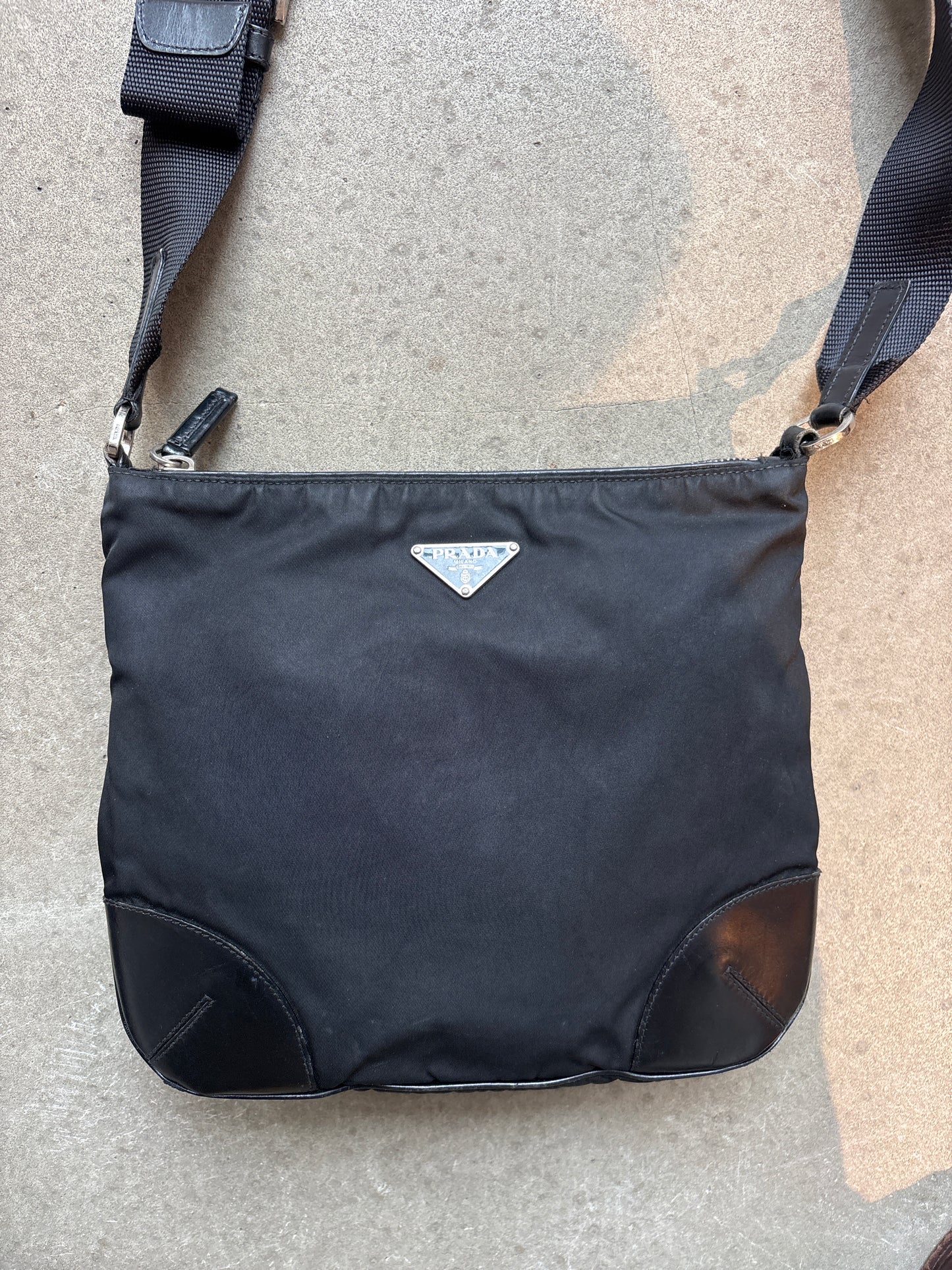 Prada Leather Detailed Cross Body Bag Black