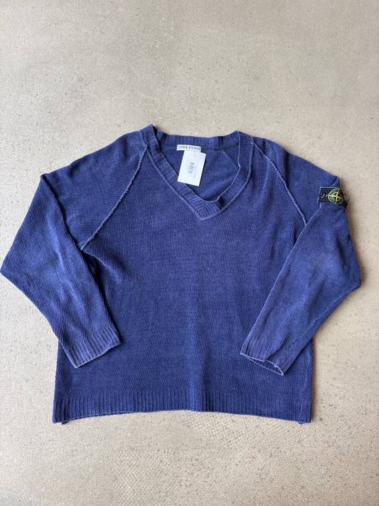 Vintage Stone Island 90's Green Edge Badge Knit Blue XL
