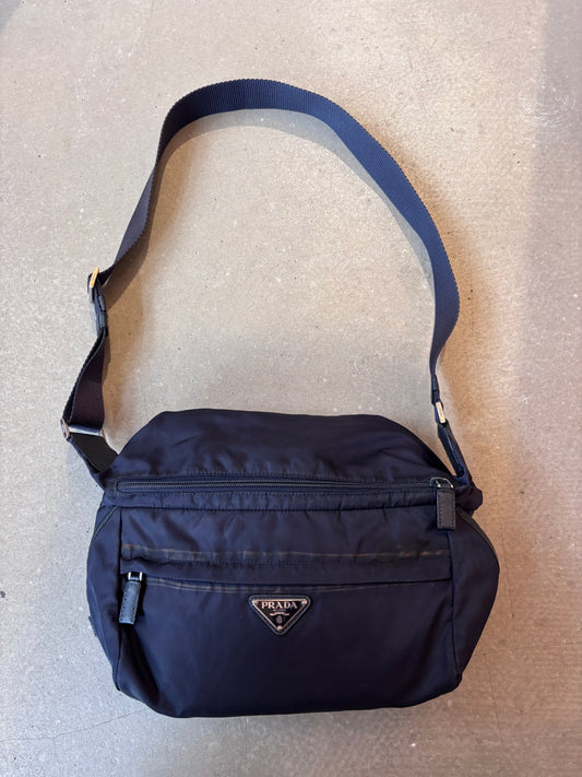 Prada Nylon Biker Messenger Bag Navy