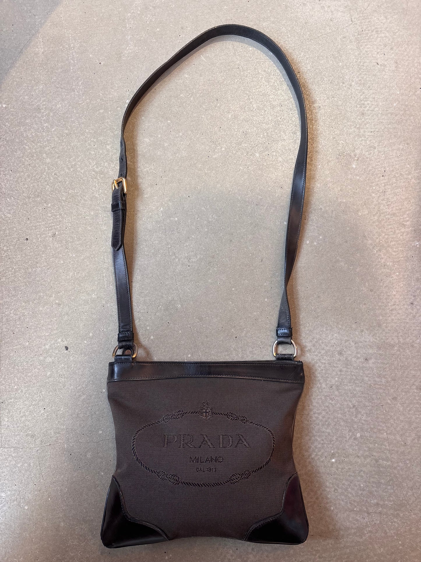 Prada Jacquard Shoulder Bag Brown