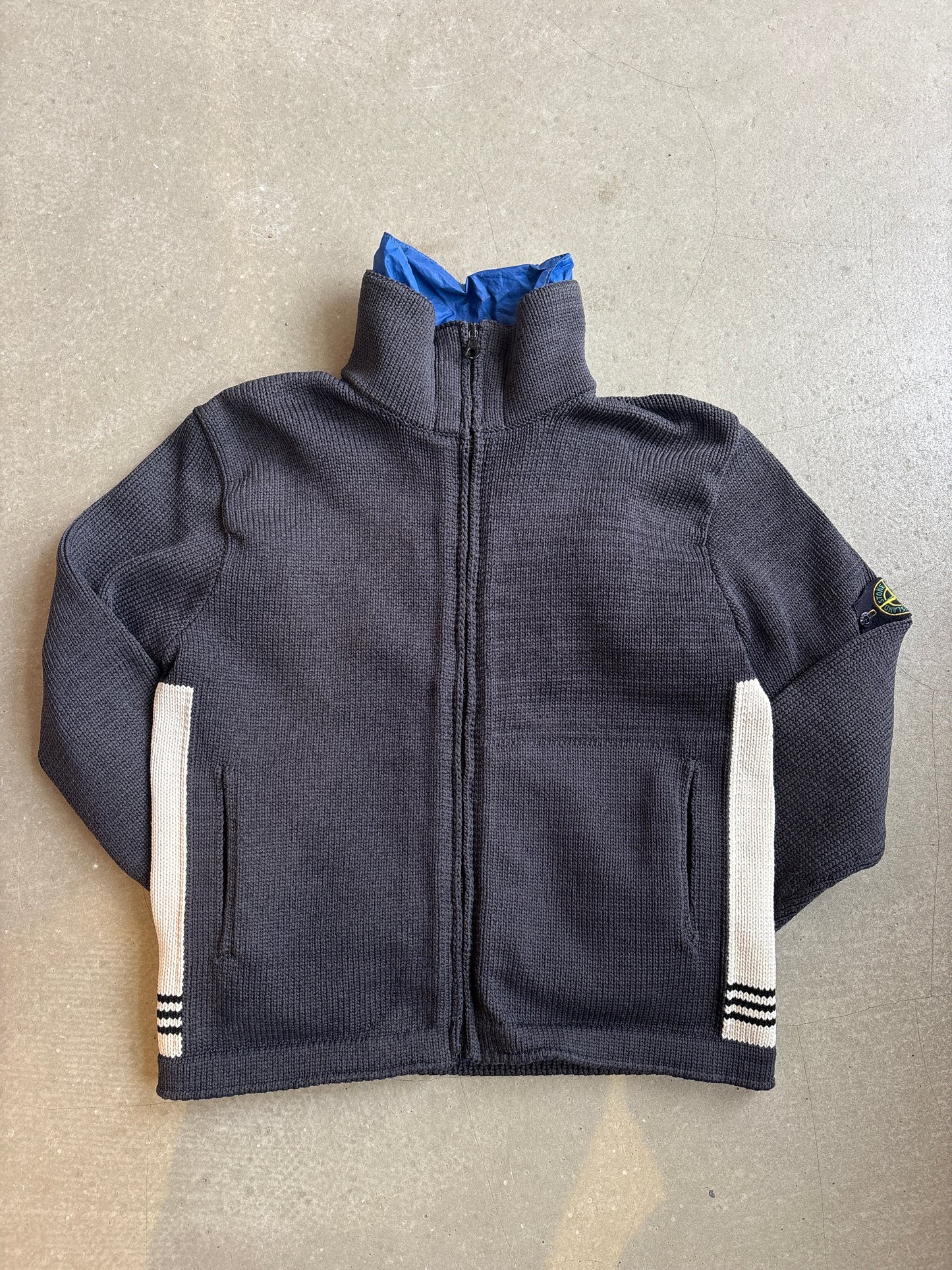Stone Island Knitted Grey & Blue Nylon Jacket L