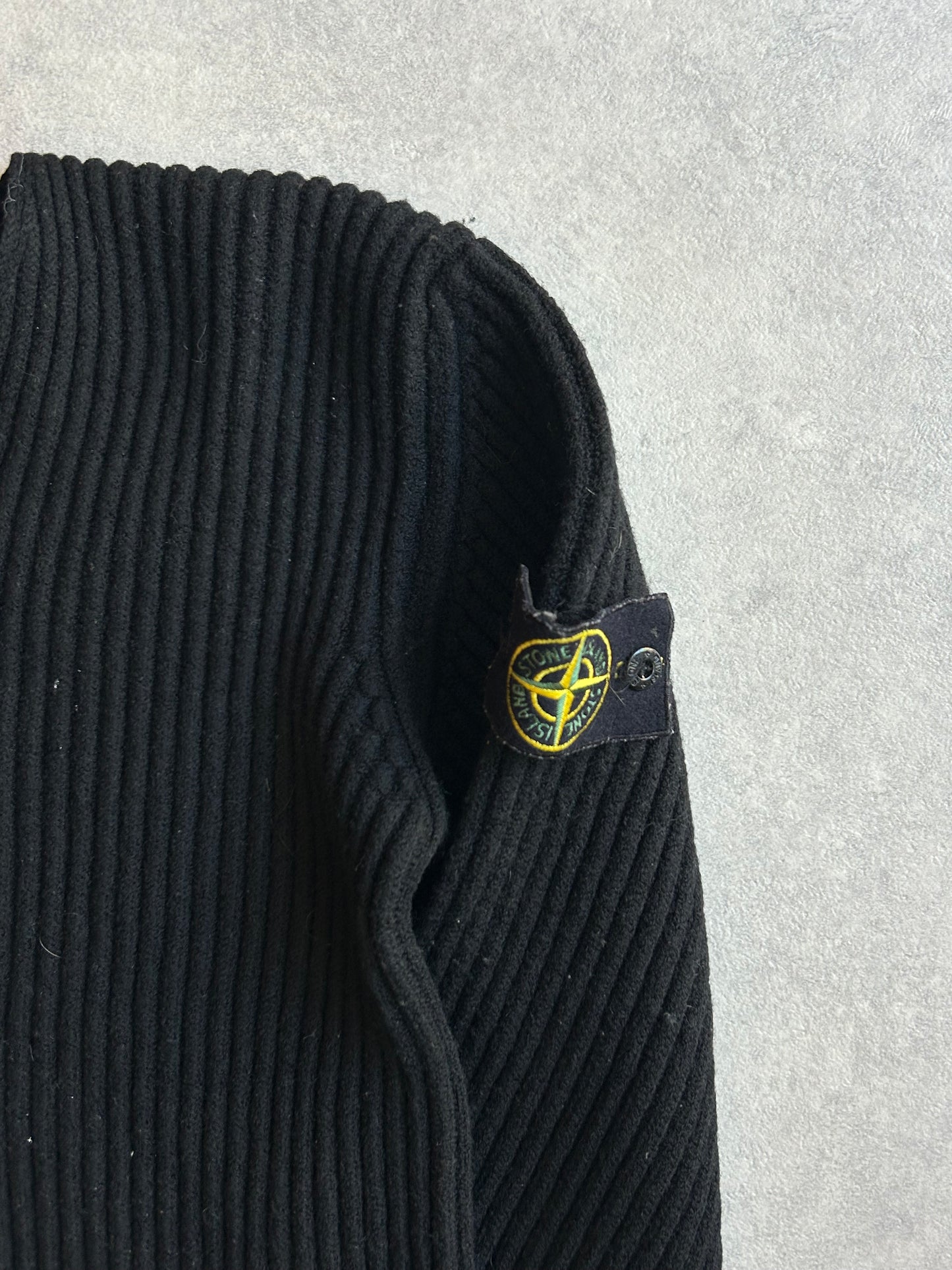 Stone Island Black Rib V-Neck Wool Sweater XXL