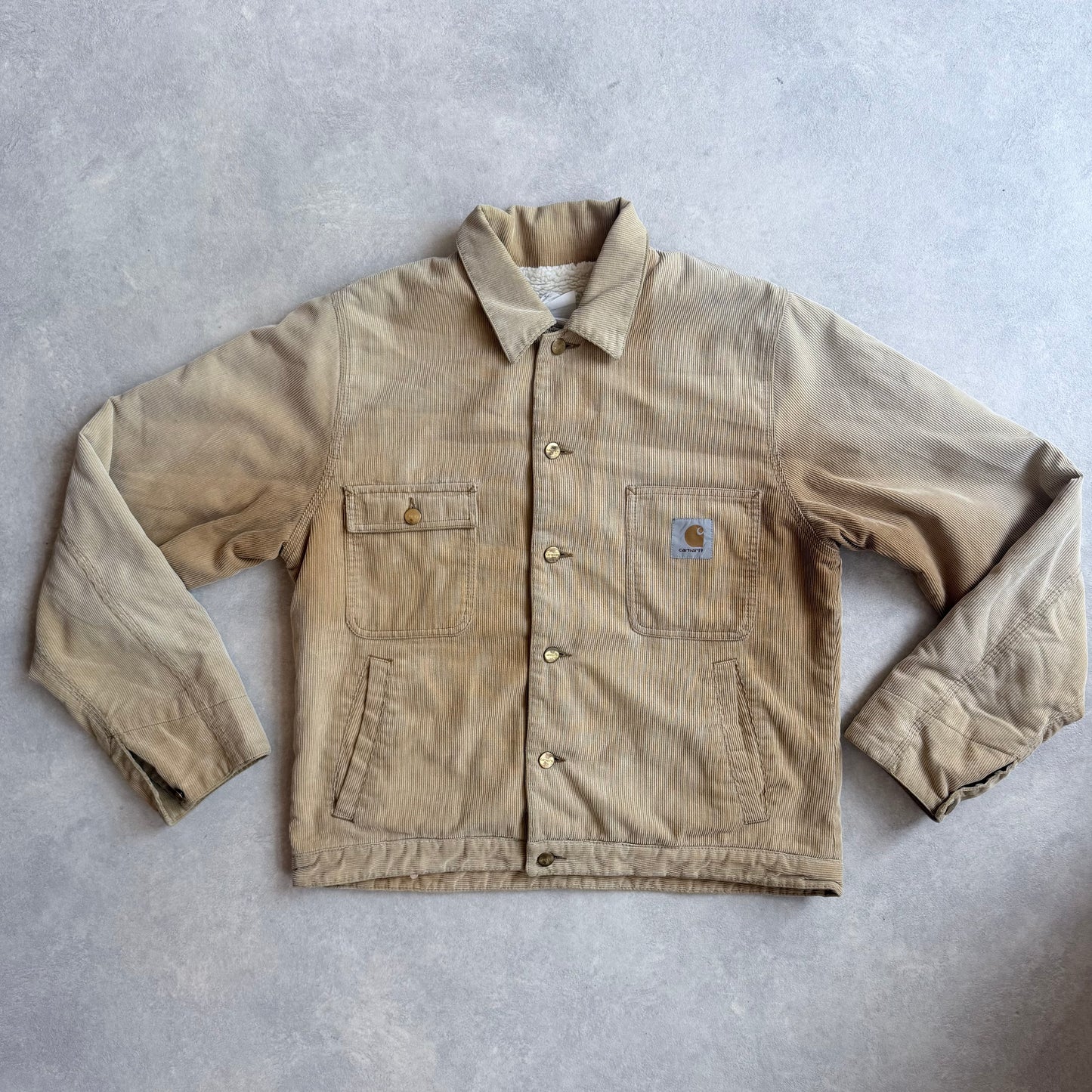 Carhartt Curduroy Sherpa Trucker Jacket Beige L washed