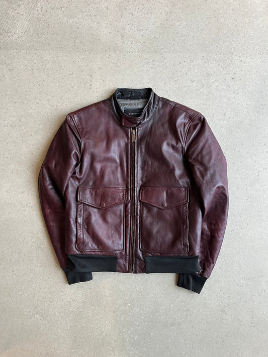 Redskins Leather Bomber Jacket Red M