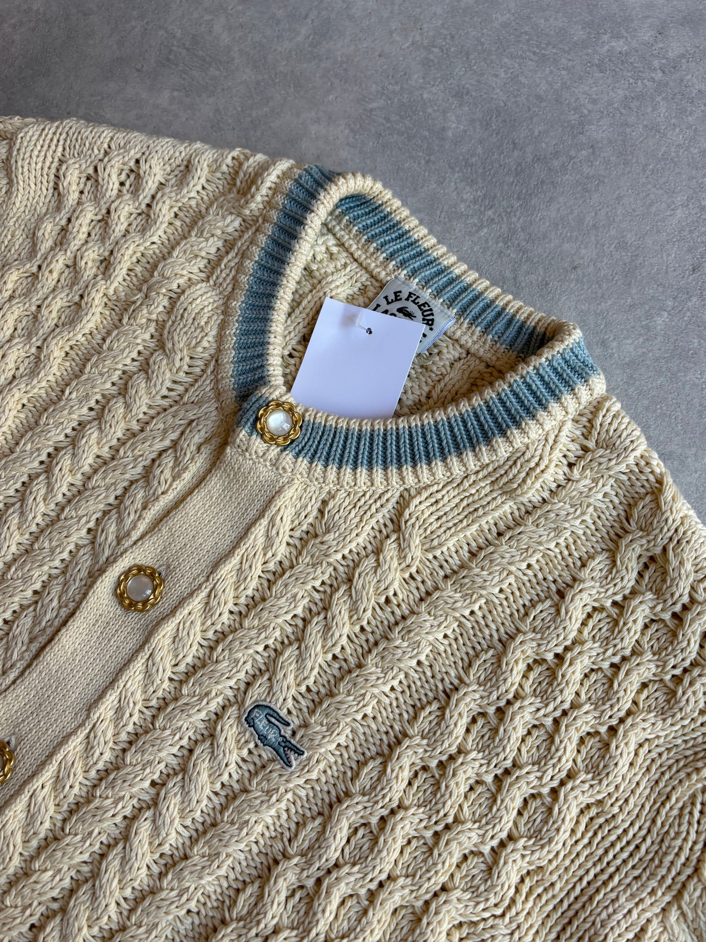 Lacoste X Golf Le Fleur Cable Knit Cardigan Beige XL