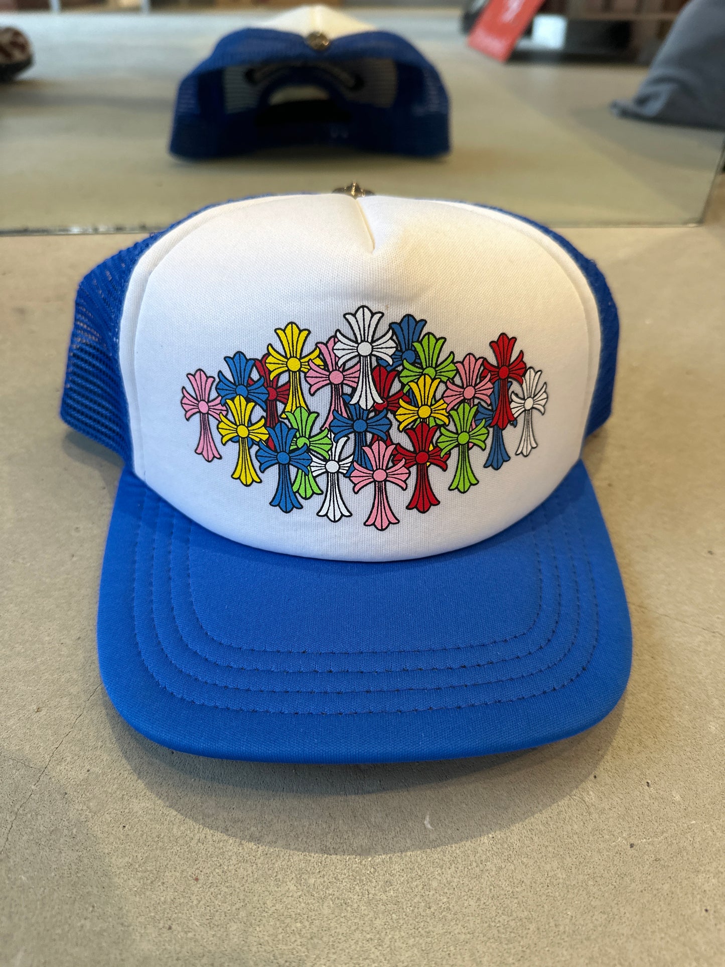 Chrome Hearts Multicolor Cross Trucker Hat "Blue"