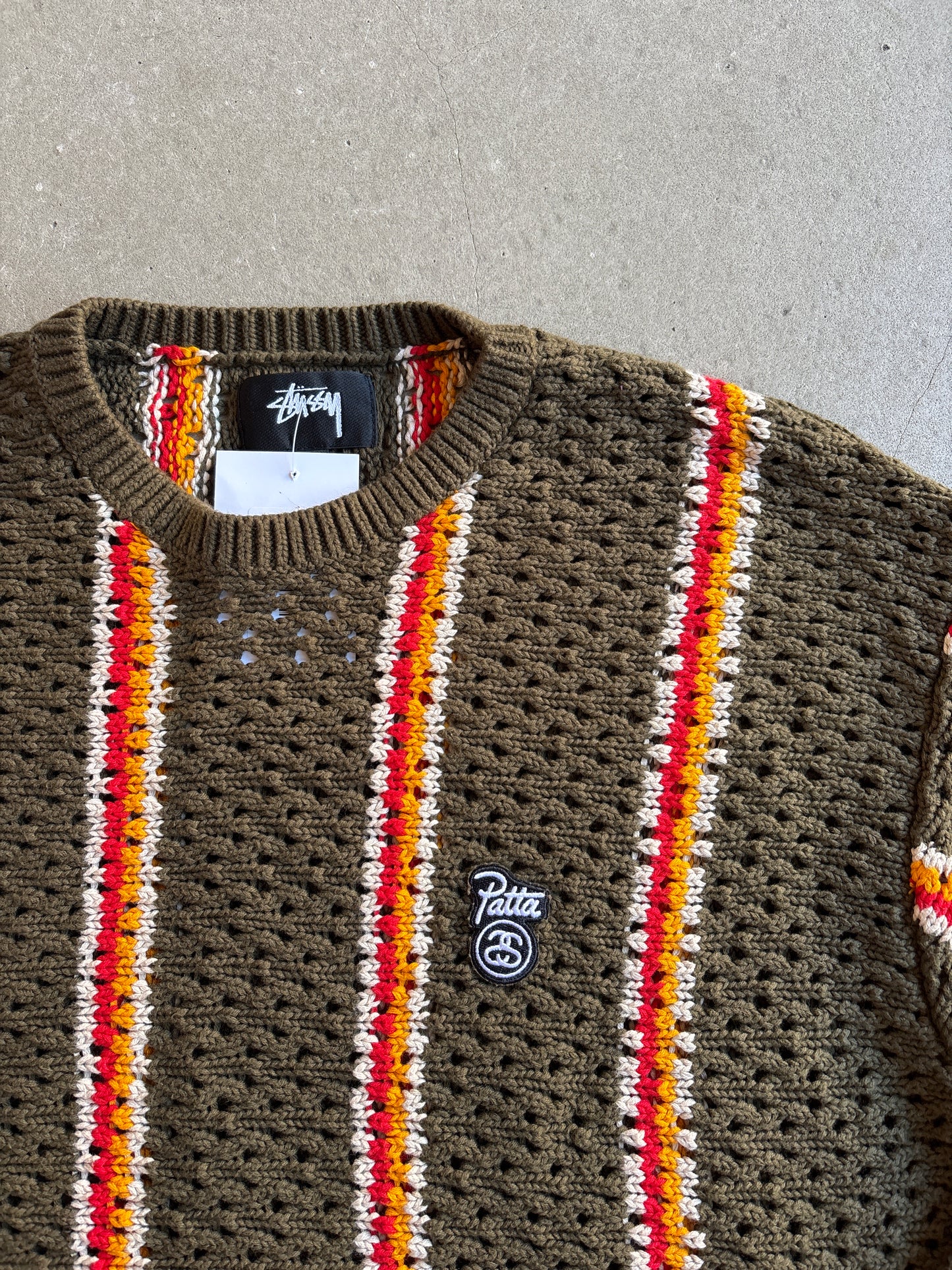 Stussy x Patta Striped Loose Gauge Sweater Olive L