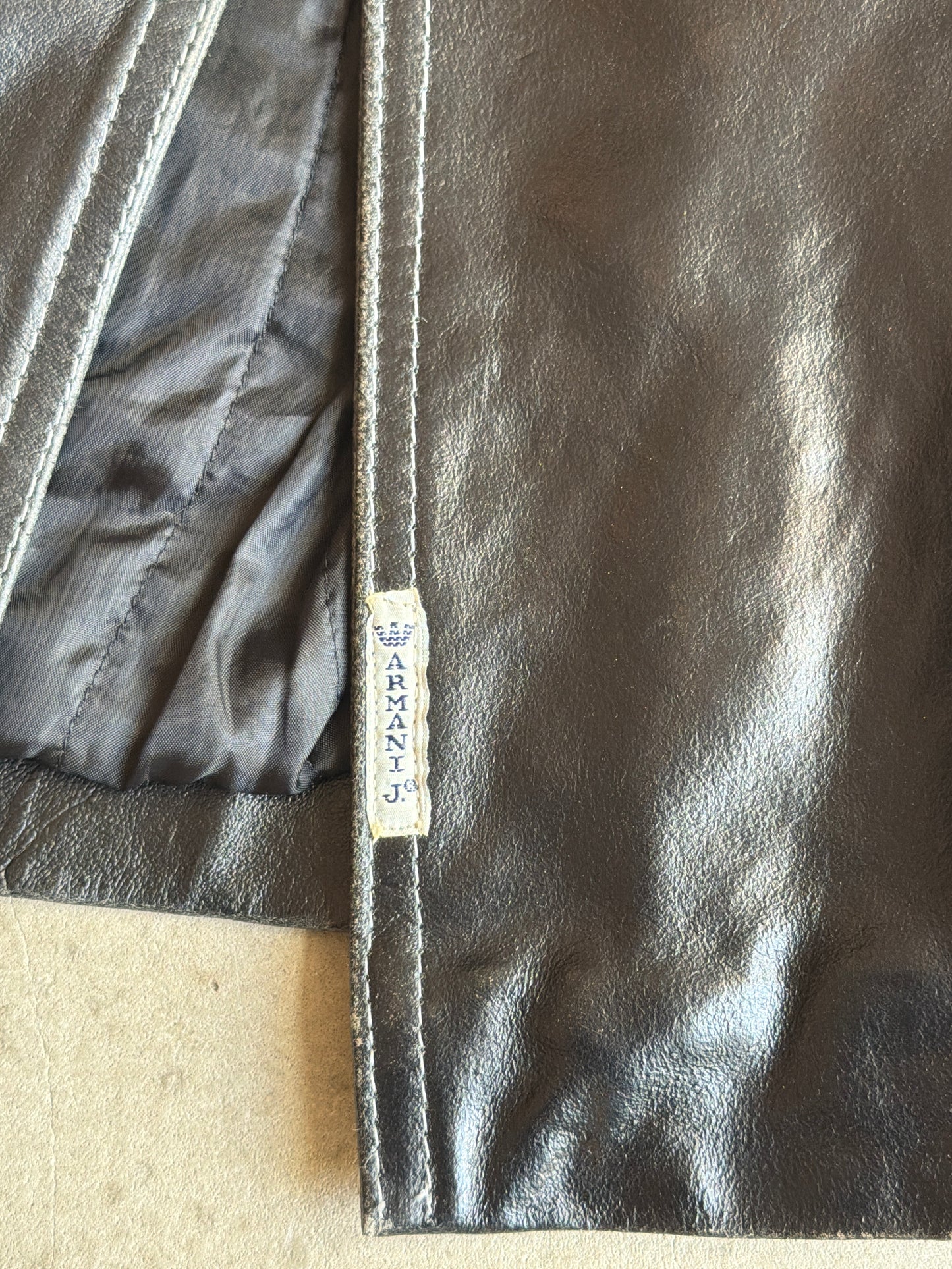 Armani jeans Vintage Leather Black Biker Coat M