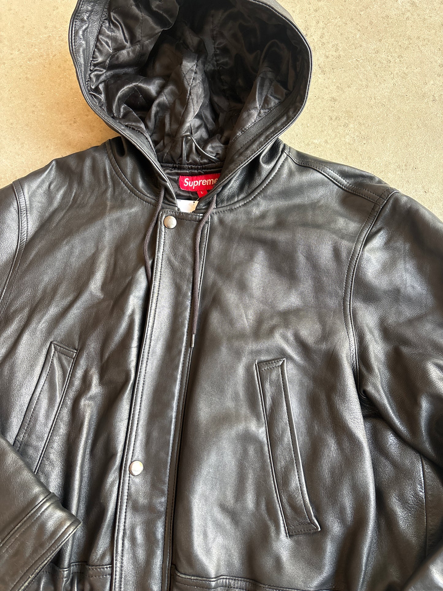 Supreme 2014 Leather Hooded Parka Black Large