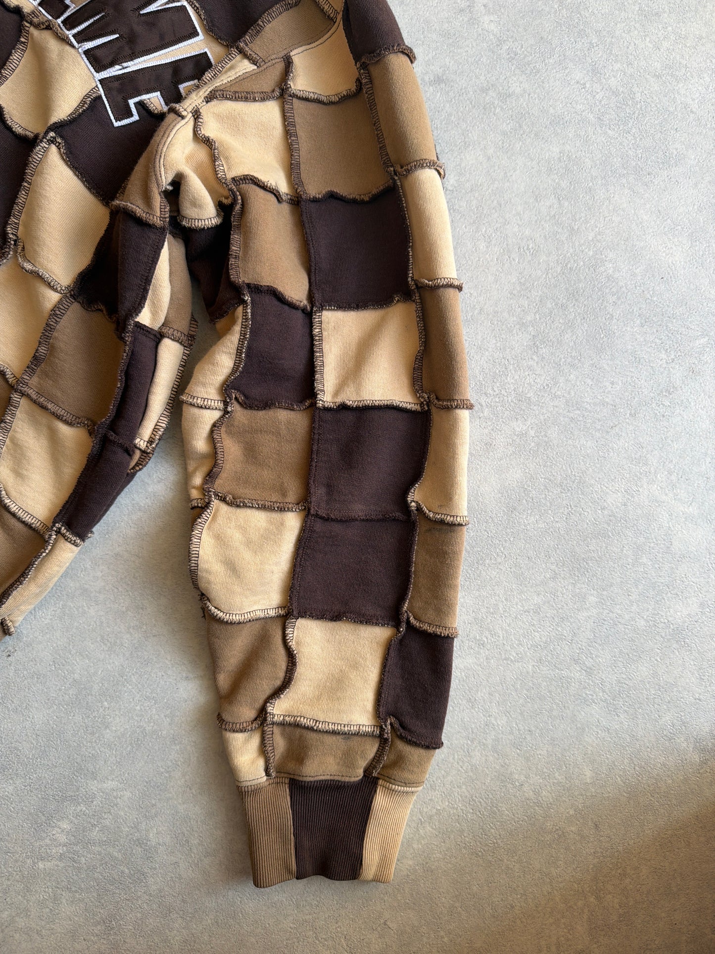 Supreme Reverse Patchwork Zip Up Hoodie Brown