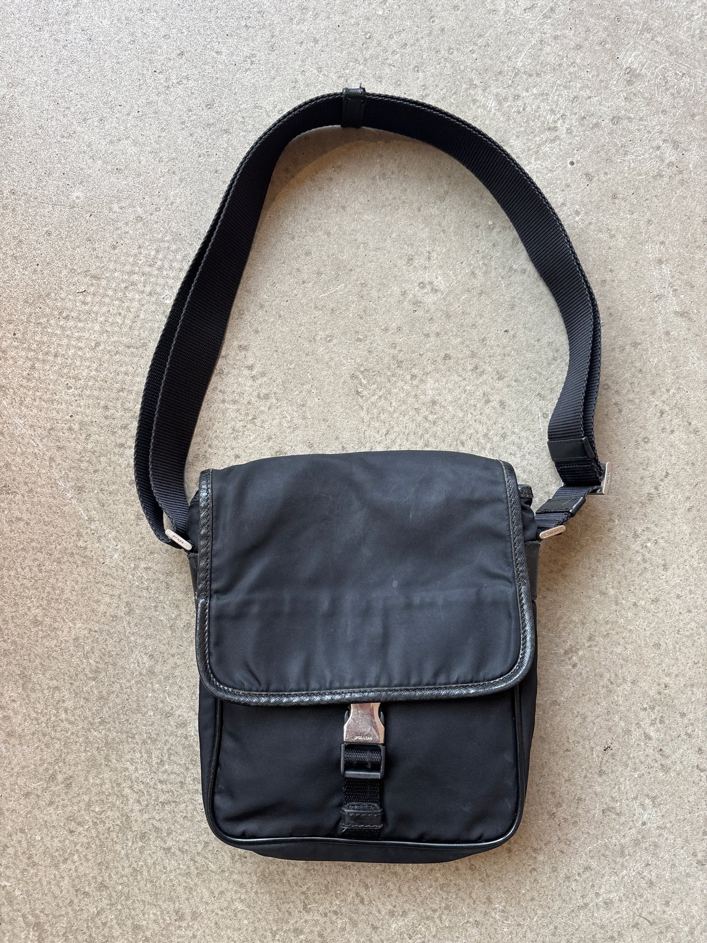 Prada Nylon Crossbody Buckle Bag Black