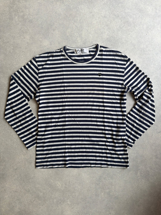 Comme Des Garçons Play Stripes Shirt Navy mini logo Size XL