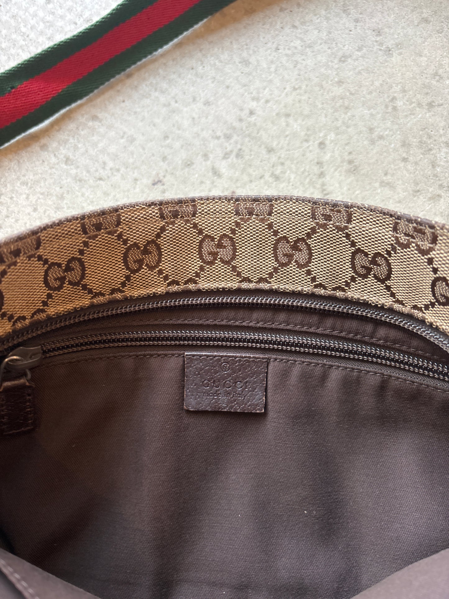 Gucci Monogram Sherry Line Cross Body Bag Brown