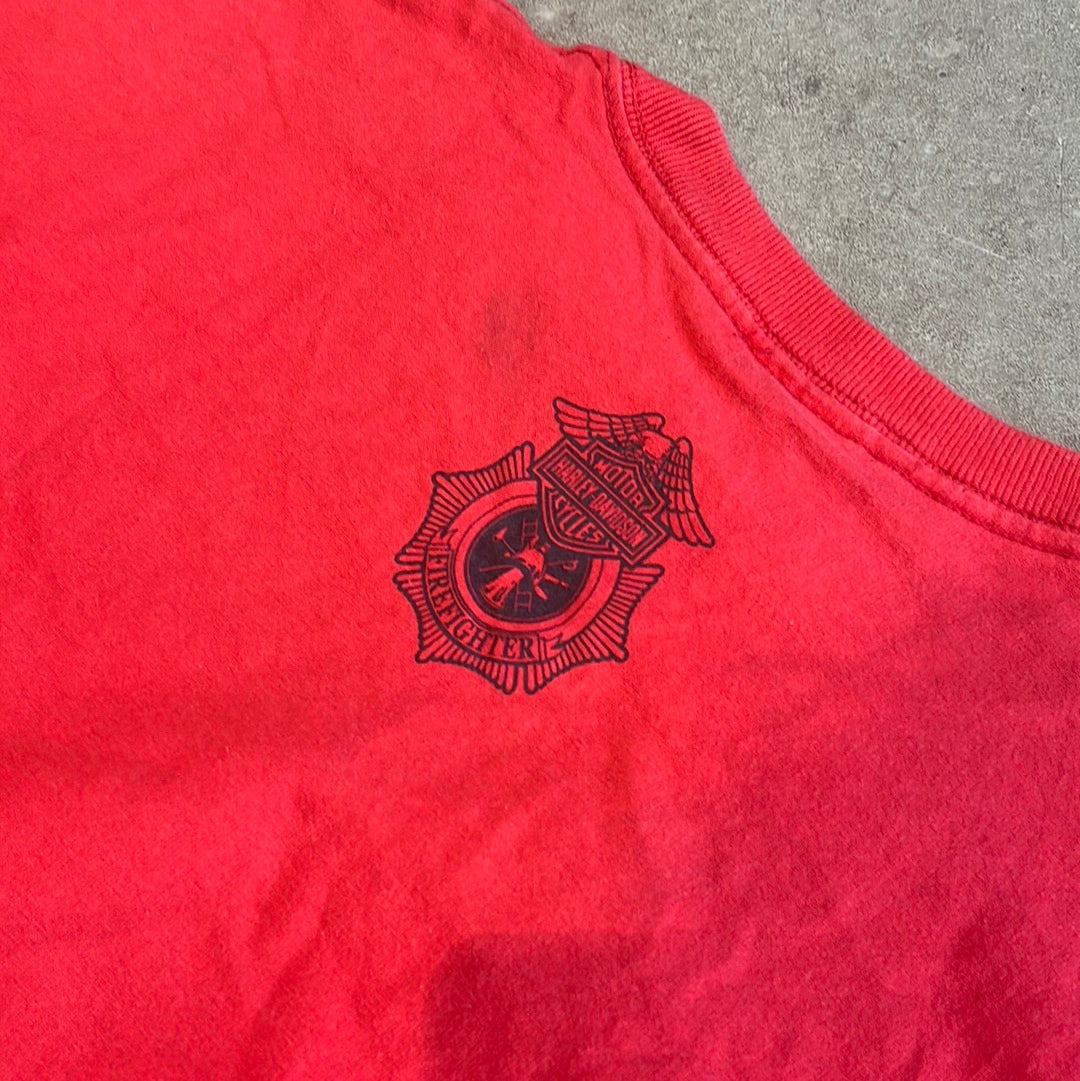 Vintage Firefighter Harley Tee Red L