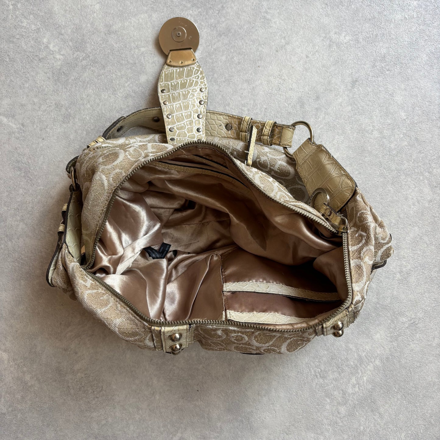 Guess Monogram Studded Hobo Slouchy Shoulder Bag