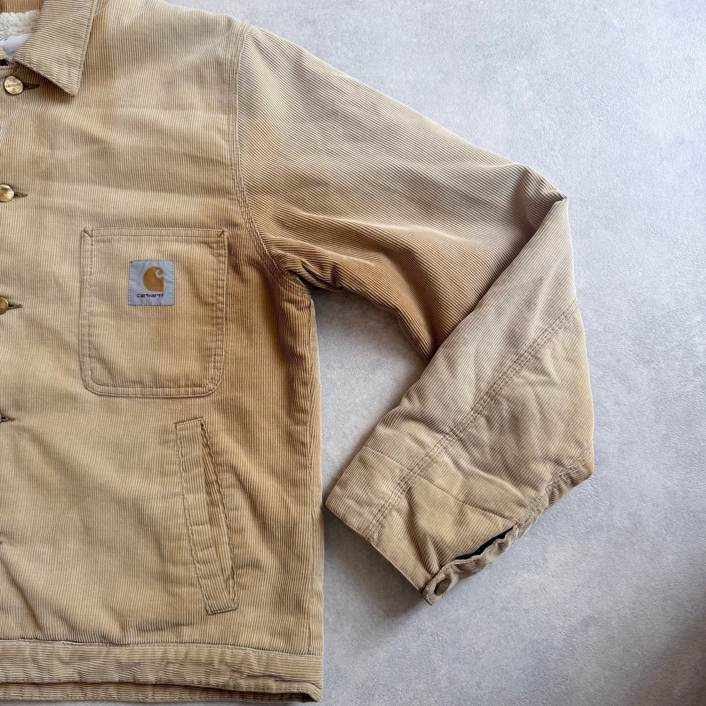 Carhartt Curduroy Sherpa Trucker Jacket Beige L washed