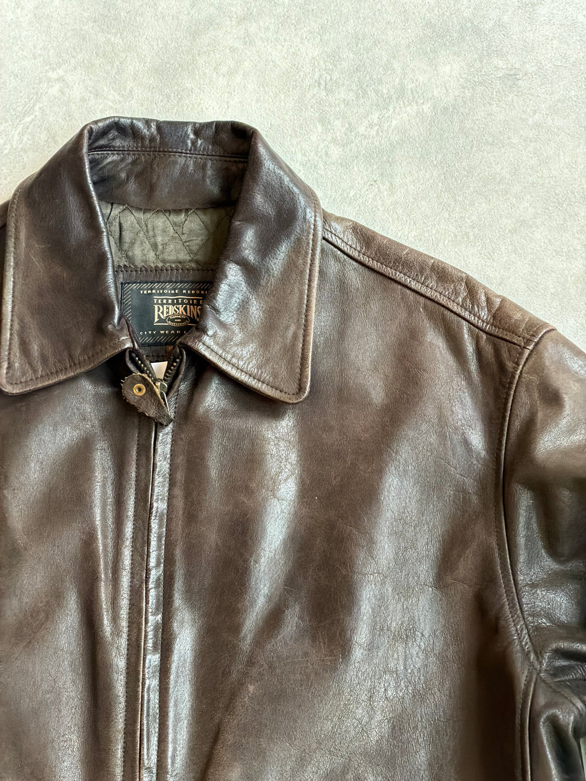 Redskins Leather Brown Jacket Green Liner Size XL