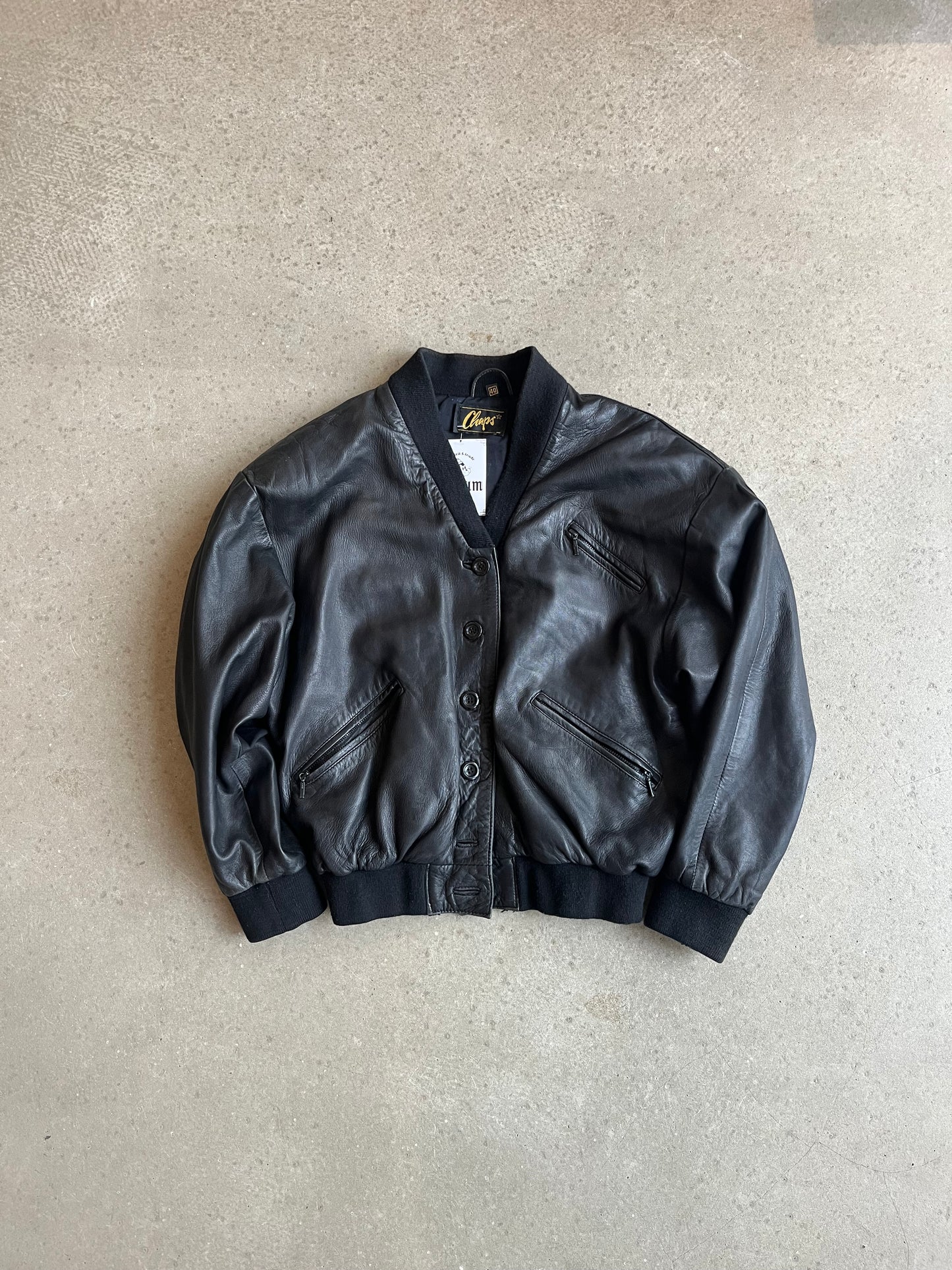 Chaps Leather Bomber Jacket Black Size 40