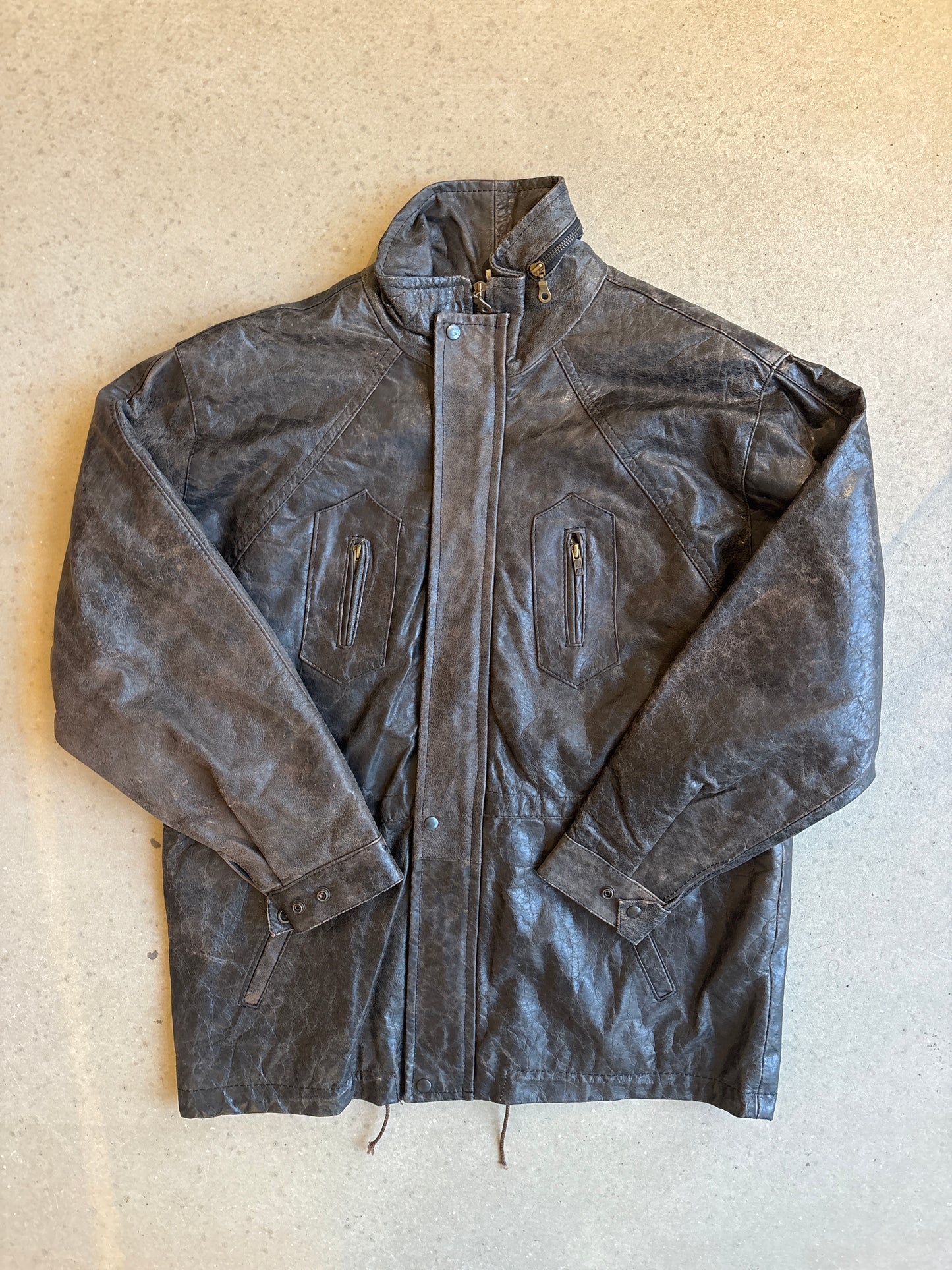 Vintage Brown Cracked Leather Jacket M