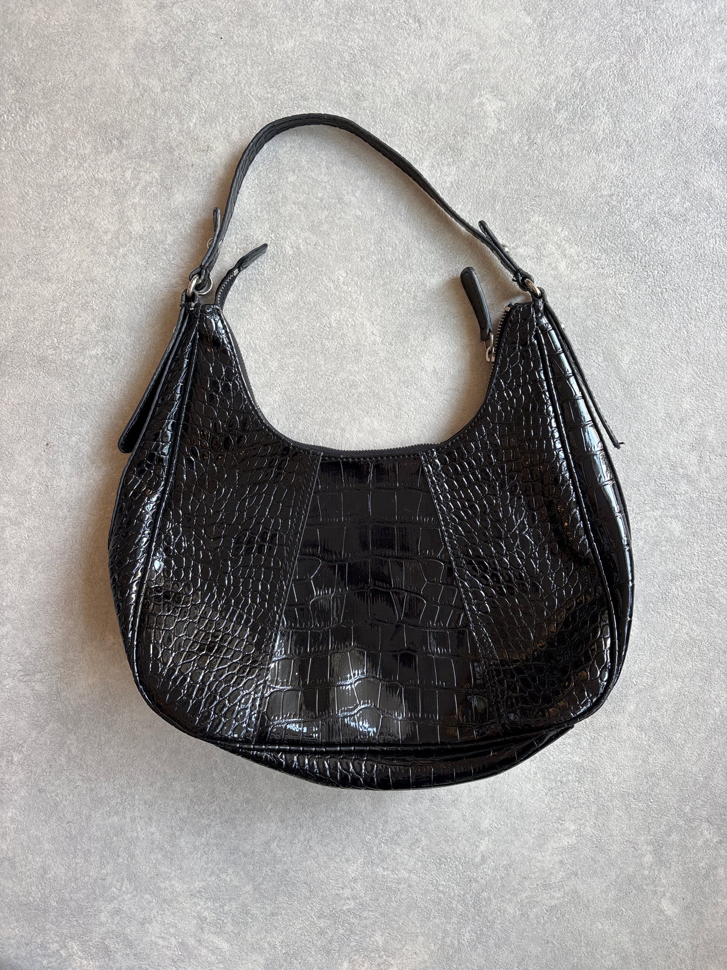 Guess Croc-Embossed Patent Hobo Shoulder Bag Black