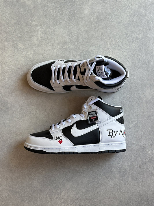 Nike x Supreme Dunk High SB By Any Means 46 Black / White