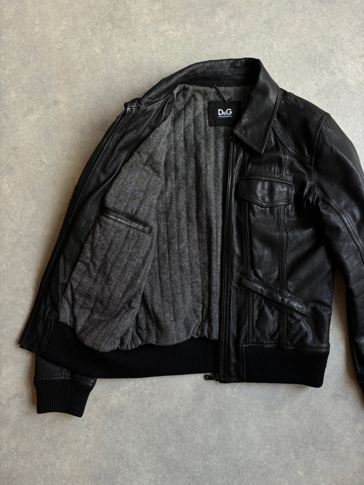 D&G Lambskin Leather Aviator Jacket Black 56