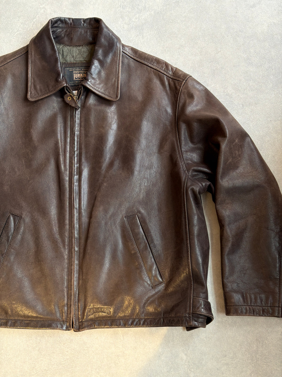 Redskins Leather Brown Jacket Green Liner Size XL