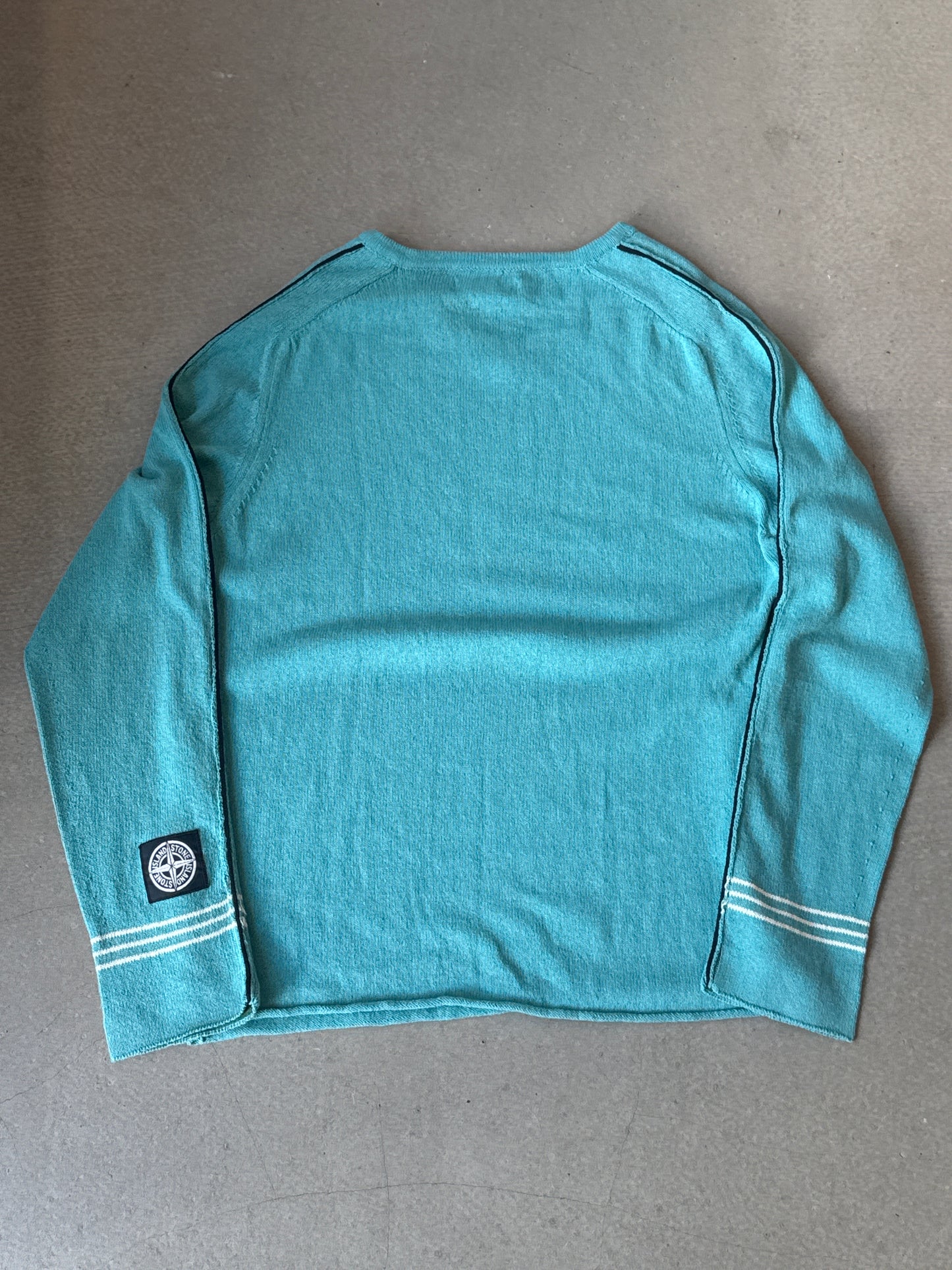 Stone Island V Neck Knit Sweater Cyan XL