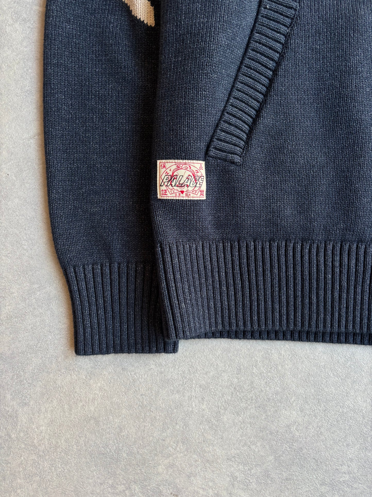Palace Evisu Zip Through Chunky Knit Indigo