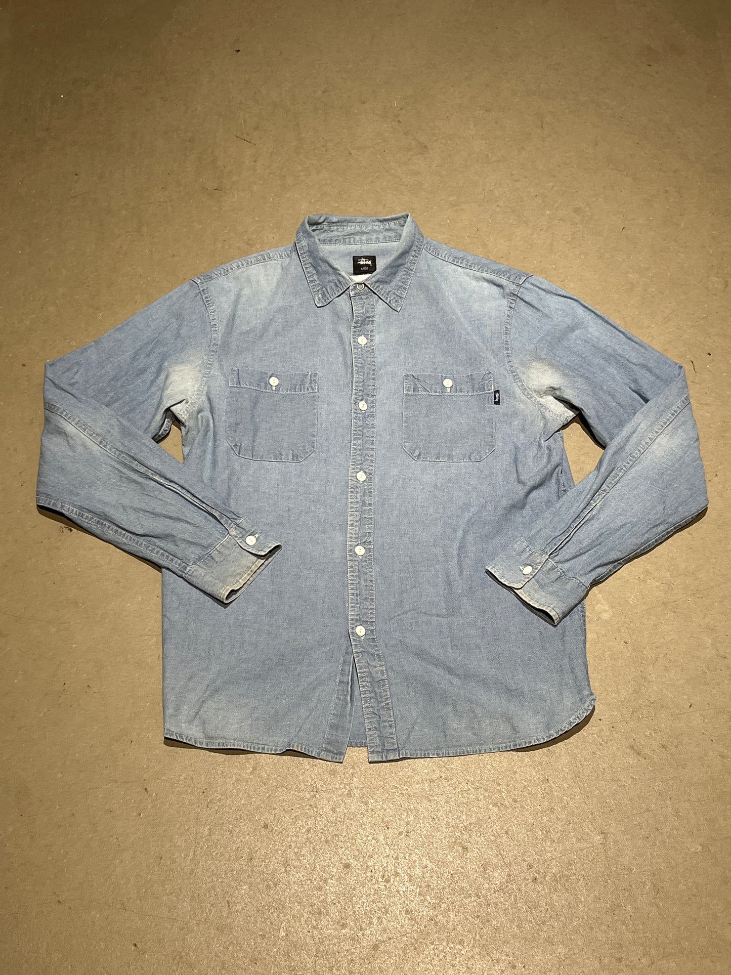 Vintage Stussy Denim Shirt Blue XL