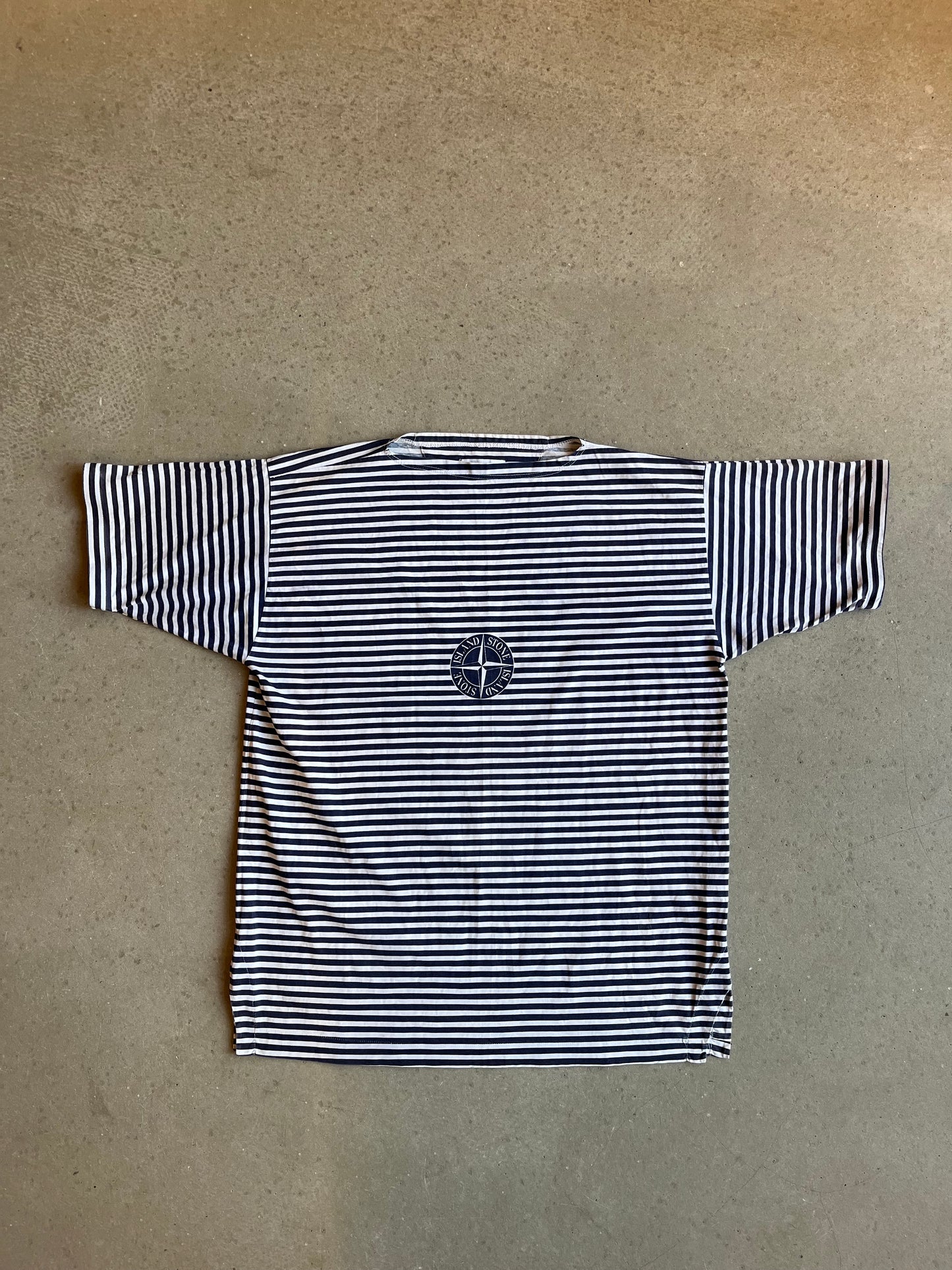 Vintage 1987 Stone Island Striped Tee White XL