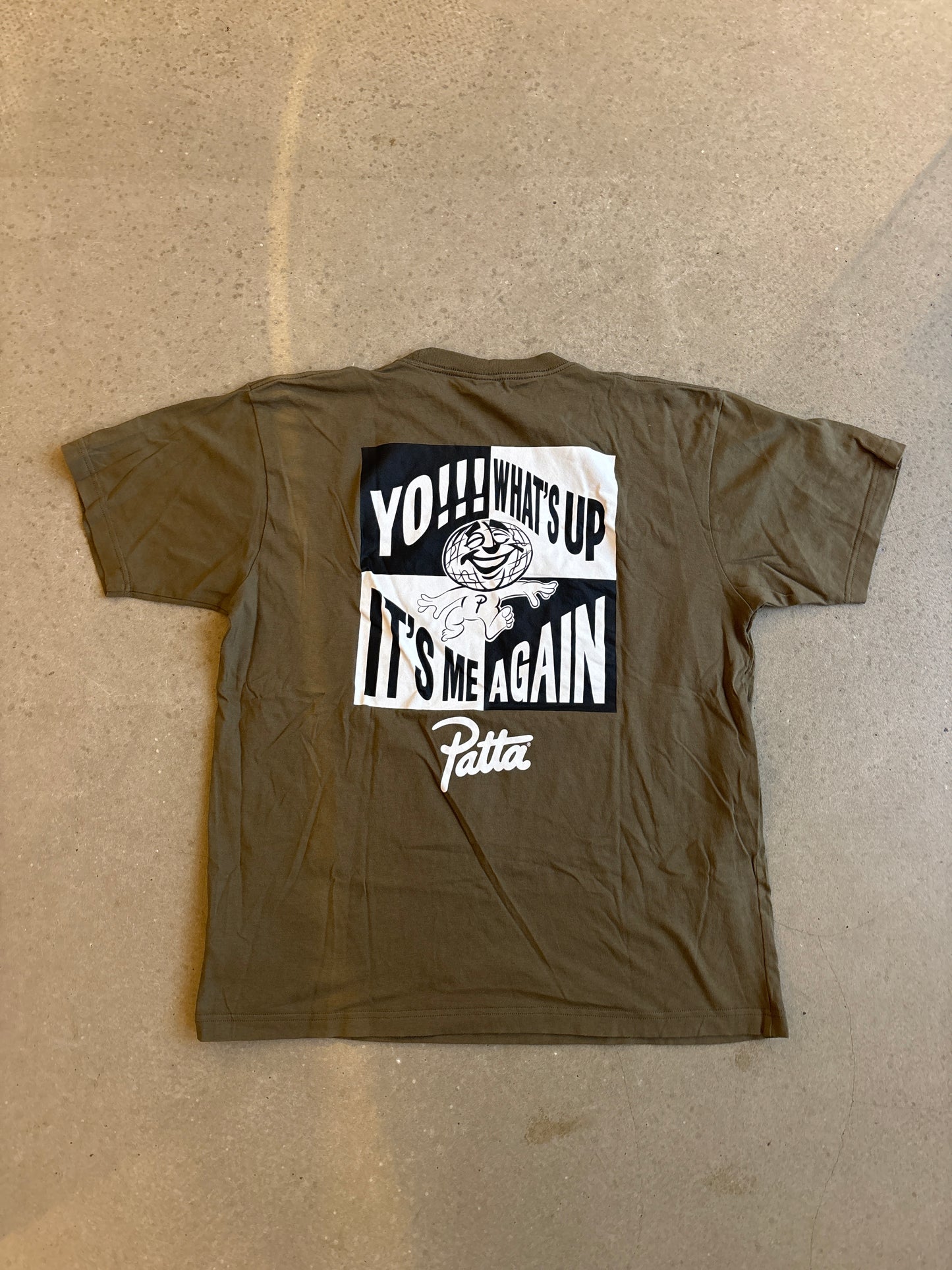 Patta Yo What’s uUp Its Me Again Tee Khaki L