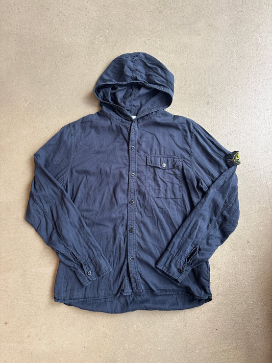 Stone Island Hooded Button Down Shirt L Navy
