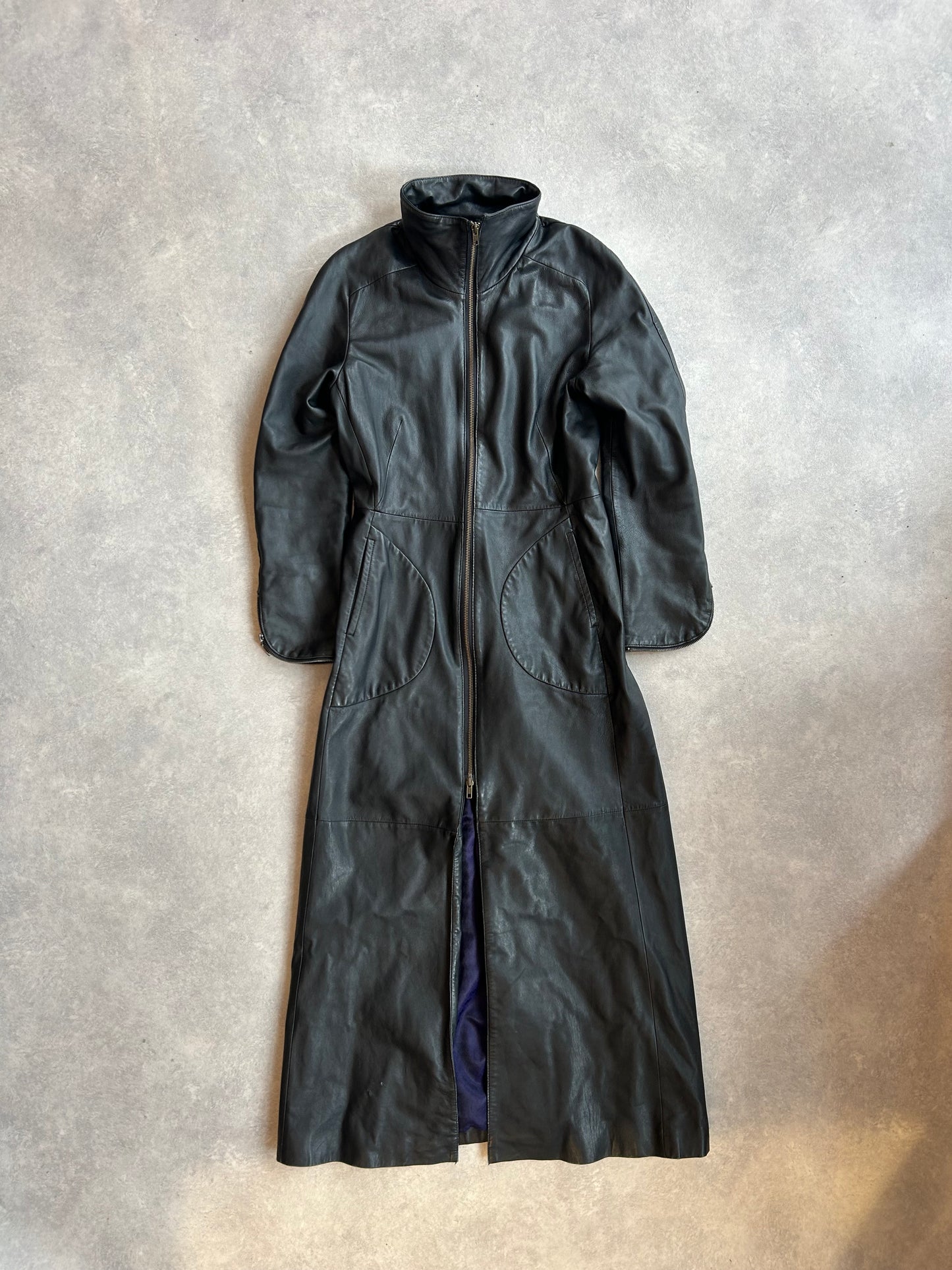 Vintage Redskins Leather Trench Coat Black Medium