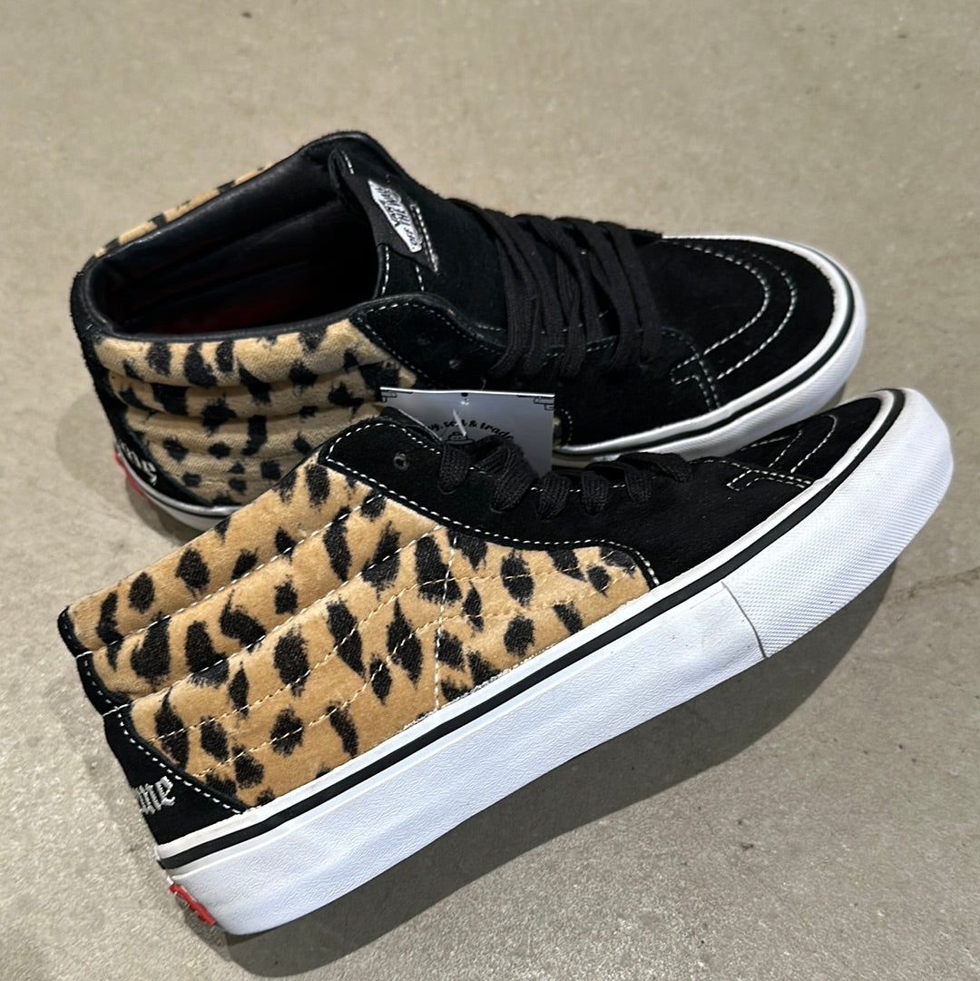 Vans Sk8-Mid Supreme Velvet Leopard Black Size 41