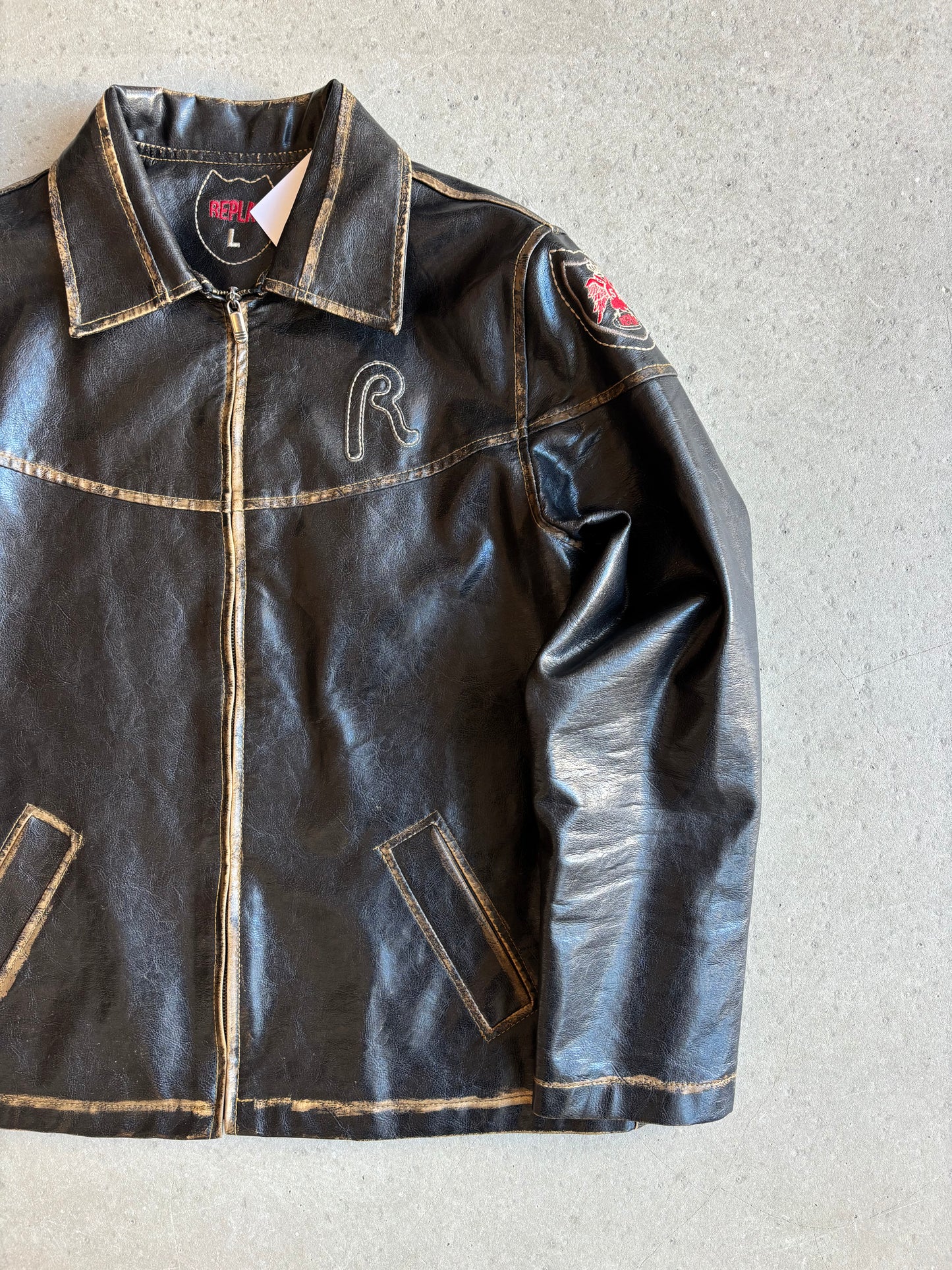 Vintage Replay Lined Leather Jacket Black Large