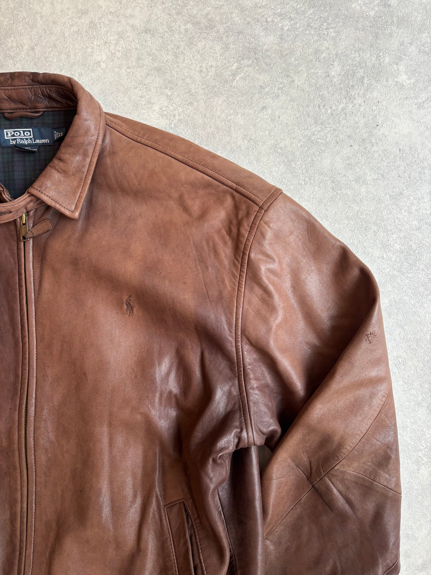 Polo Ralph Lauren Leather Bomber Jacket Brown XL