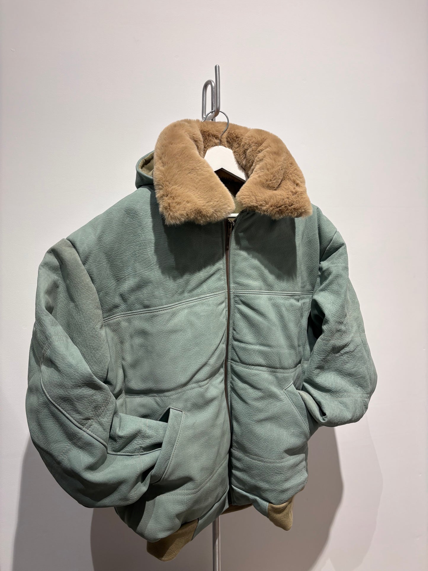 Light Blue Leather Bomber