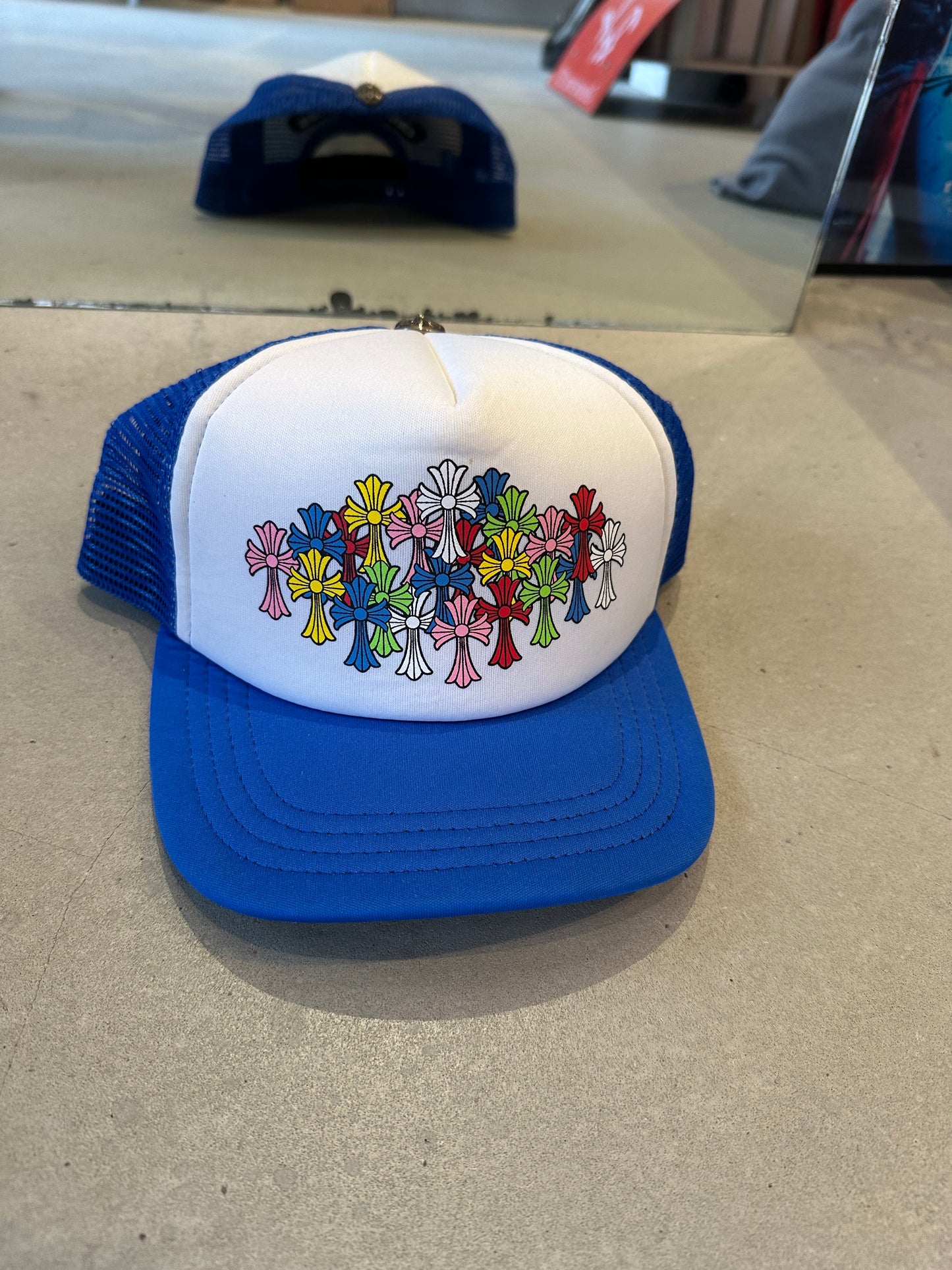 Chrome Hearts Multicolor Cross Trucker Hat "Blue"