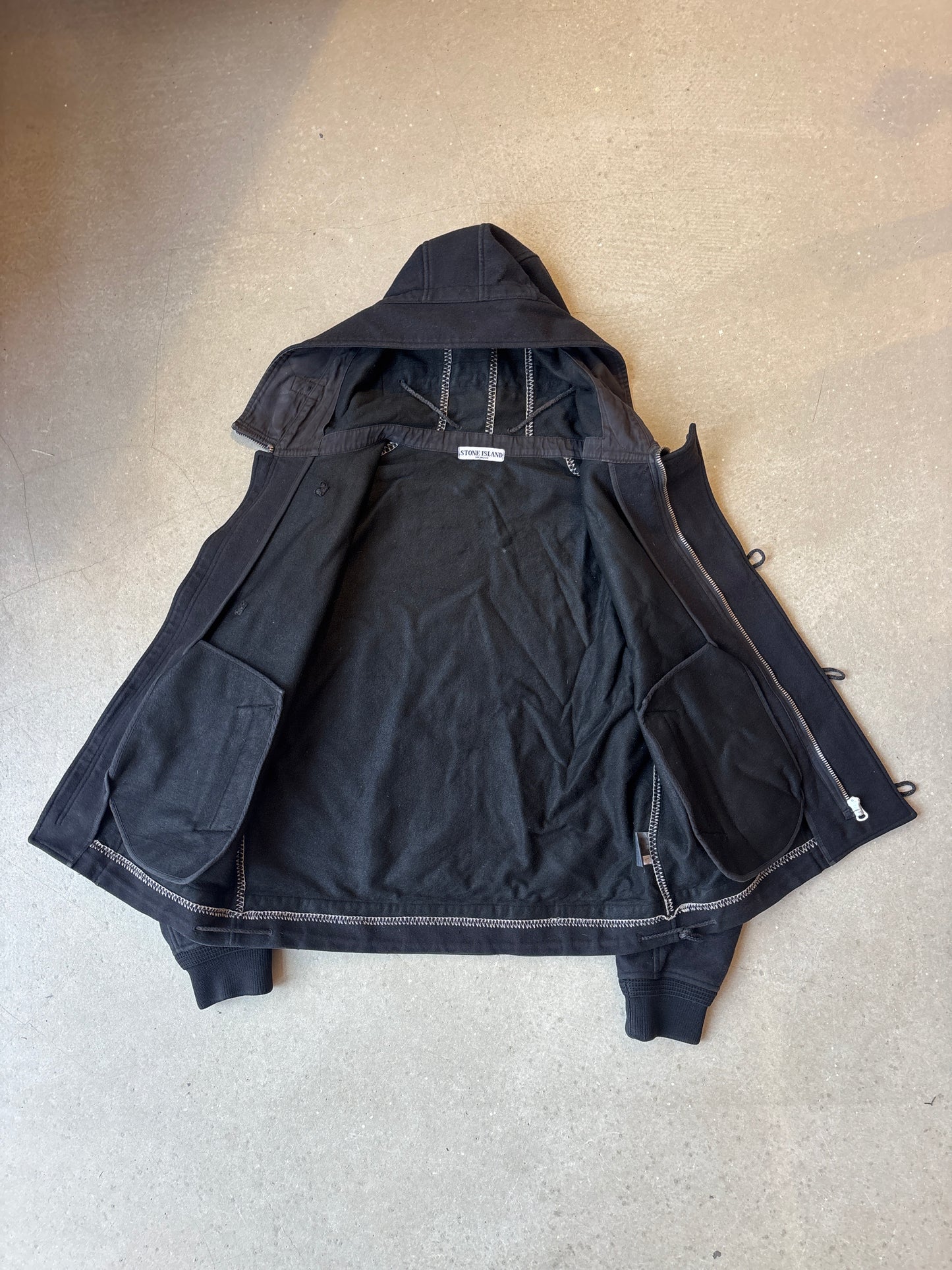 Stone Island 2005 Black Wool Montgomery Style Jacket Large