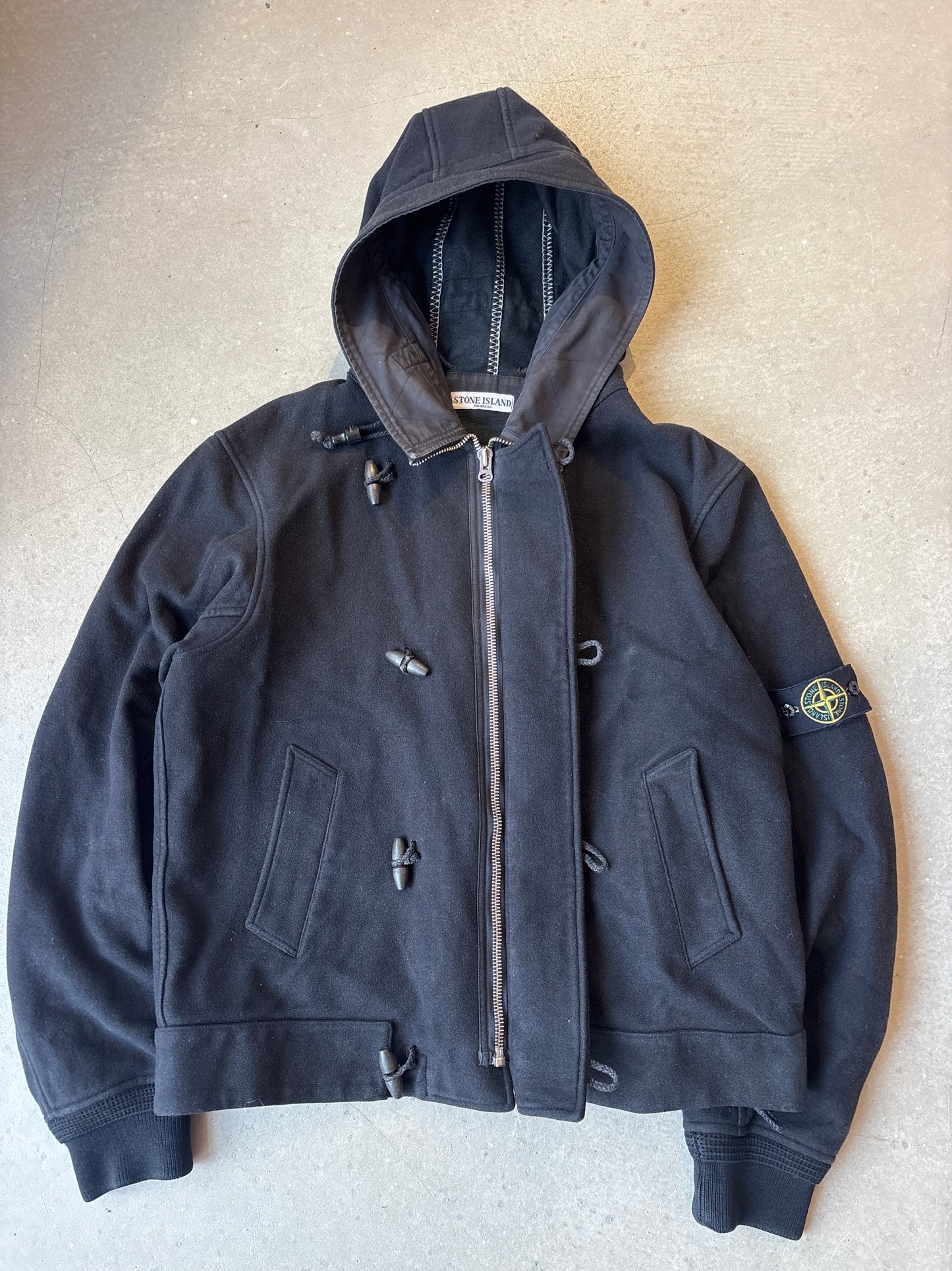 Stone Island 2005 Black Wool Montgomery Style Jacket Large