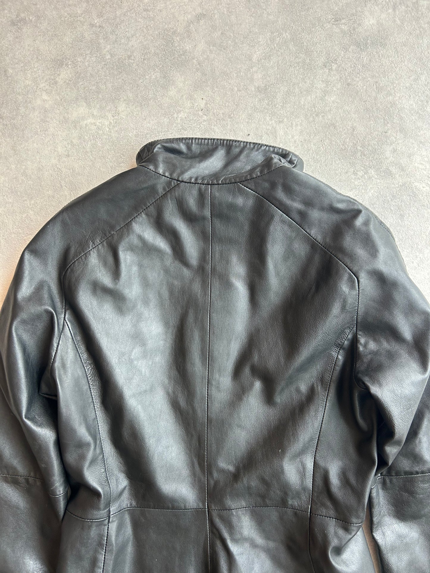 Vintage Redskins Leather Trench Coat Black Medium