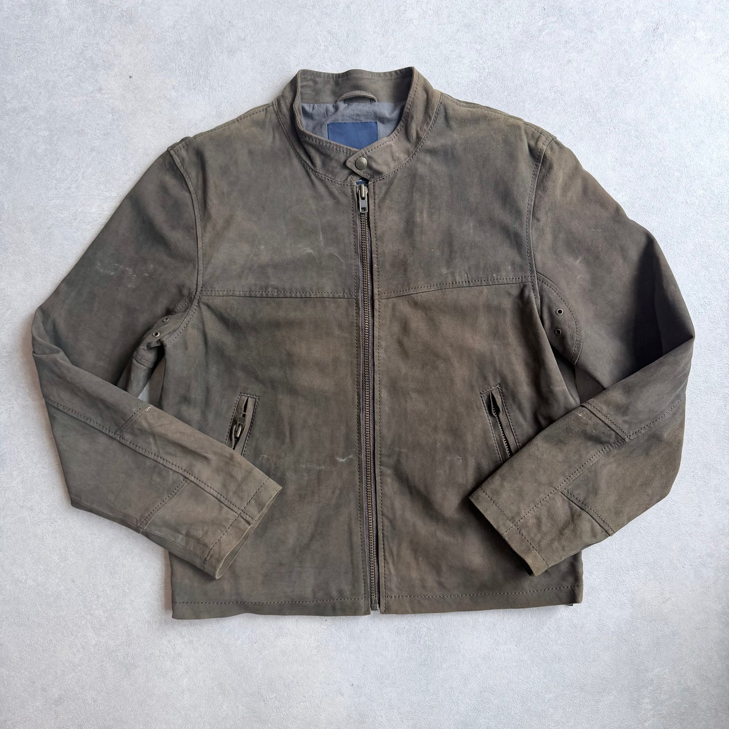 Blue Blood Suede Leather Army Green Jacket Dip Dye M