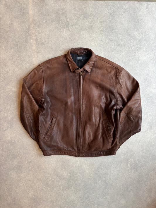 Polo Ralph Lauren Leather Bomber Jacket Brown XL