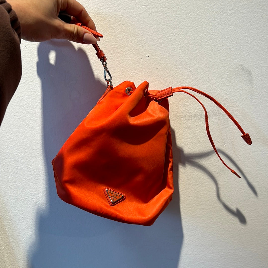 Prada Mini Re-Nylon Bucket Bag Orange