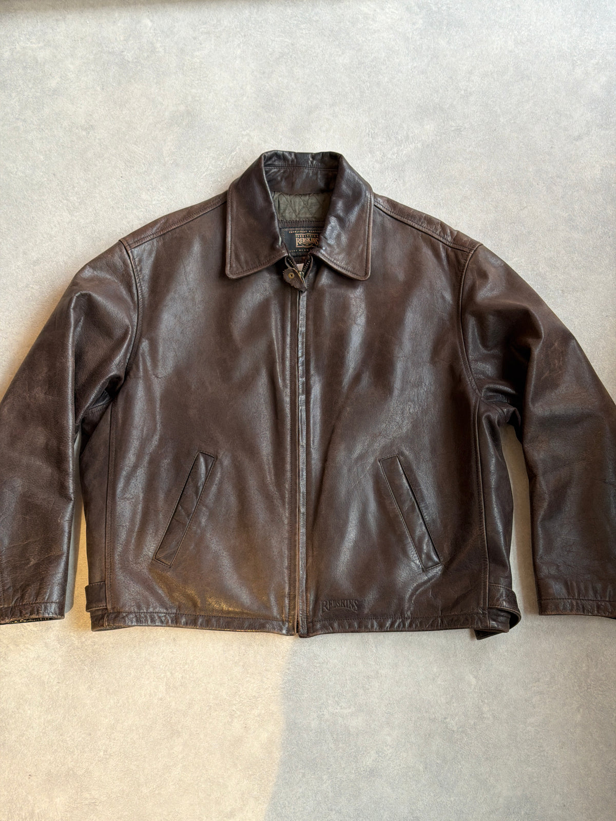 Redskins Leather Brown Jacket Green Liner Size XL