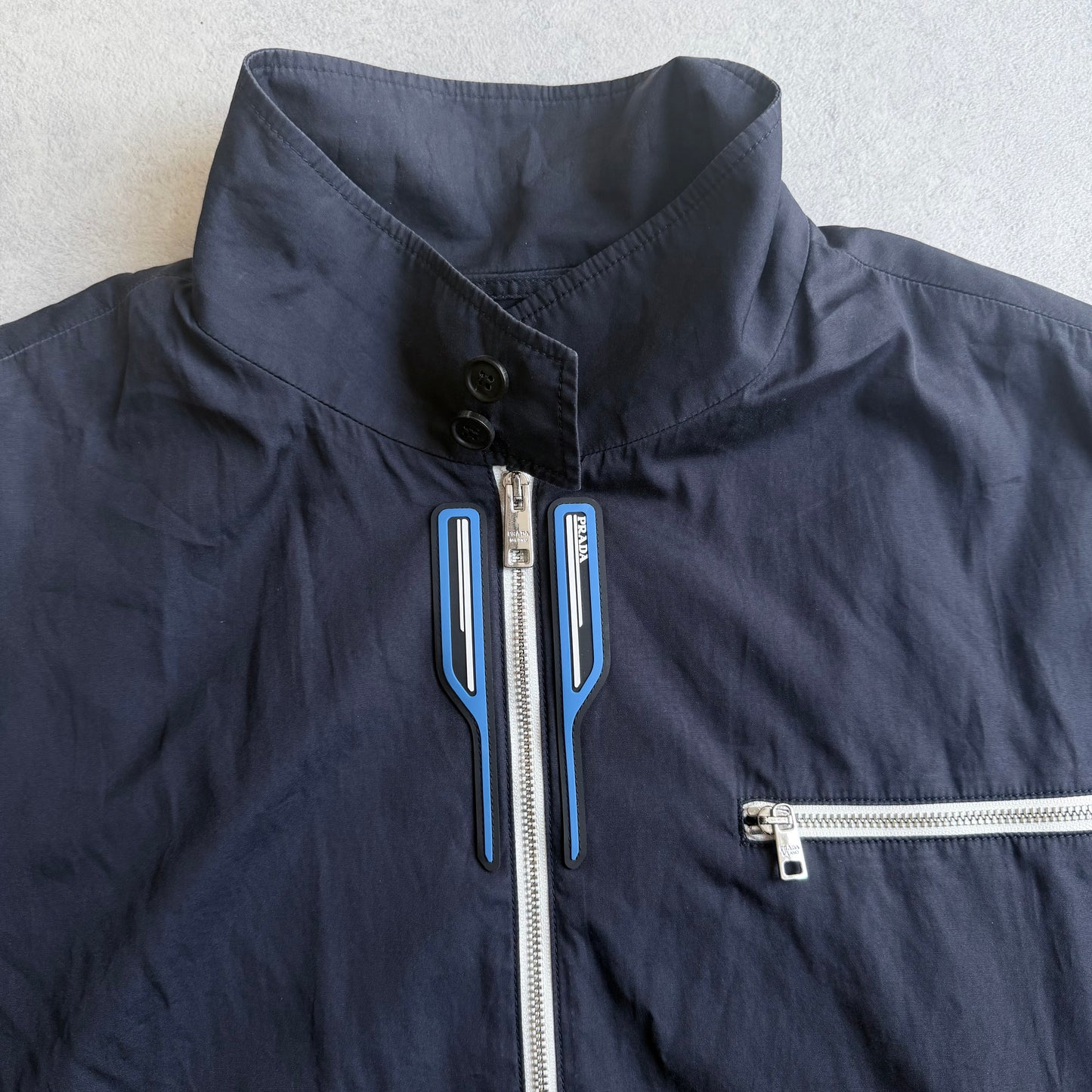 Prada Logo Patch Work Jacket Navy Blue XL