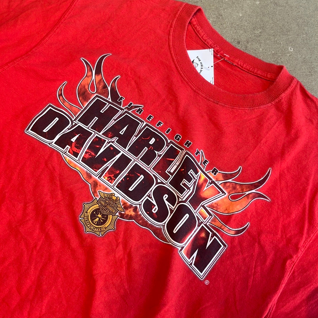 Vintage Firefighter Harley Tee Red L