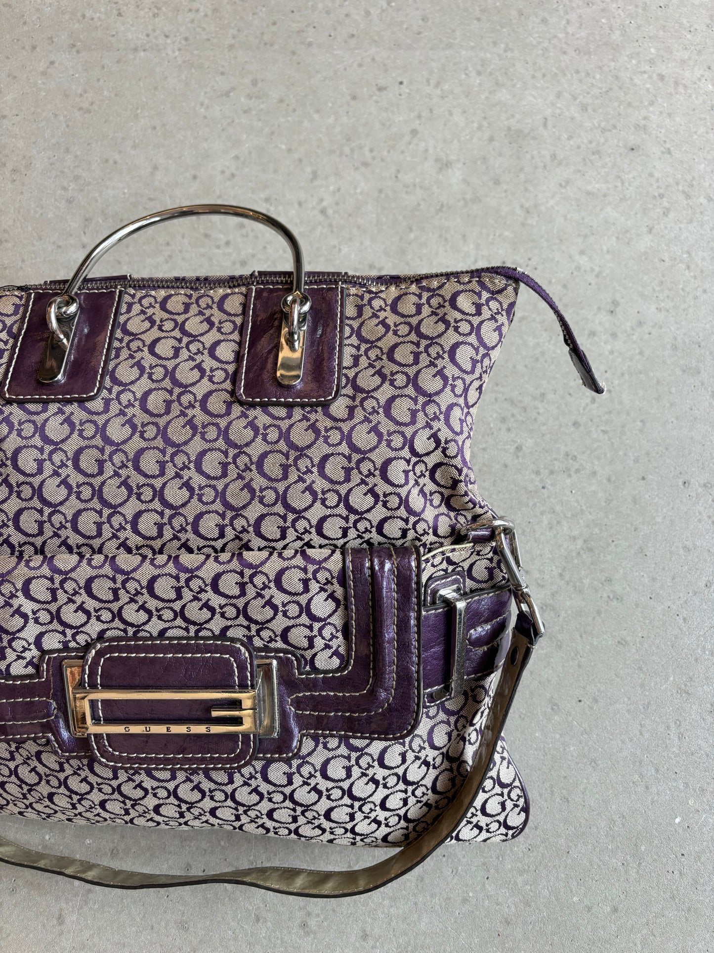 Guess Purple Monogram Cross Body Bag Brown